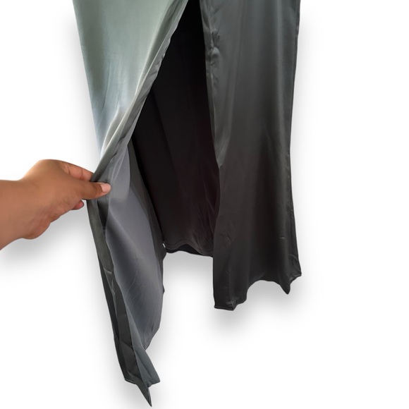 NWT Lulu’s Slate Blue Remarkably Dreamy Satin Off Shoulder Maxi Dress HOCO XL - Picture 7 of 16